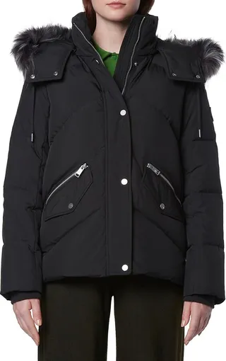 Daphne Faux Fur Chevron Quilted Down Jacket