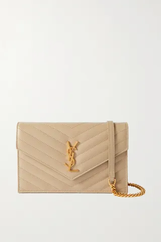 SAINT LAURENT - Cassandre Quilted Textured-leather Shoulder Bag - Neutrals