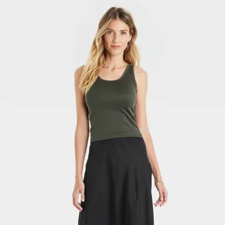 Women's Seamless Slim Fit Tank Top - A New Day™ Olive S