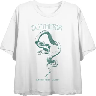 Harry Potter Slytherin Traits Juniors White Boyfriend Crop T-shirt-Medium