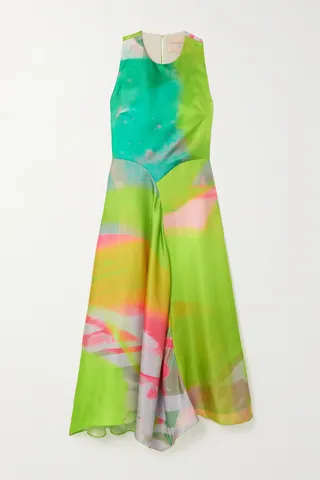 Roksanda - Zenobia Asymmetric Draped Printed Silk-twill Midi Dress - Yellow