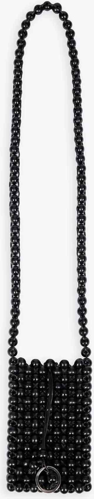 Handcrafted Wooden-bead Pouch Black wood bead pouch with shoulder strap - Wood bead pouch