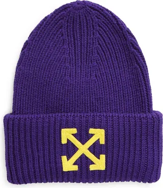 Embroidered Arrow Wool Rib Beanie