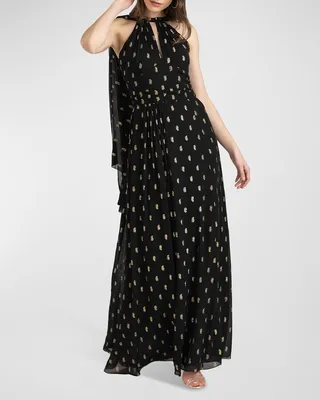 Basilica Metallic Printed Halter Gown