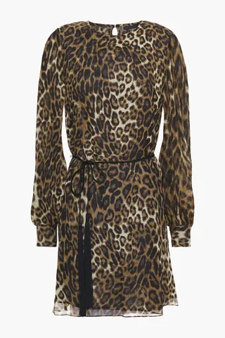 Belted leopard-print silk-chiffon mini dress