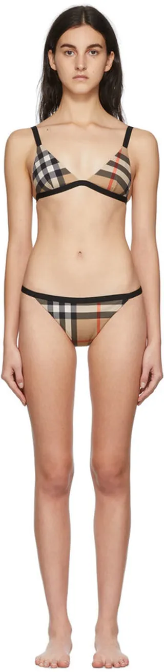 Burberry Beige Vintage Check Triangle Loing Bikini