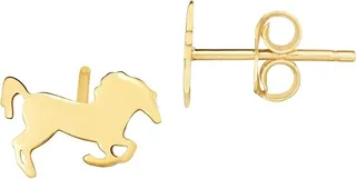 14K Yellow Gold Wild Horse Earrings