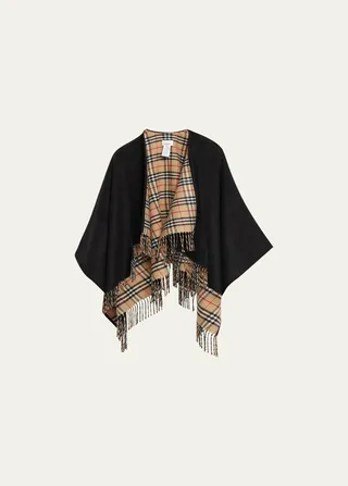 Reversible Check Wool Cape