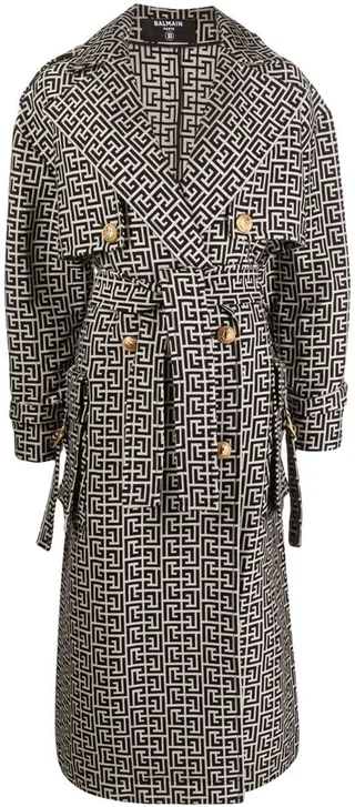 Monogram-Print Double-Breasted Trench Coat
