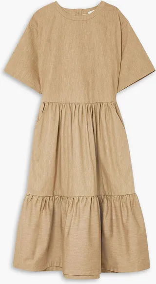 Tiered gathered cotton midi dress