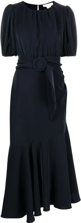 Camila belted-waist midi dress