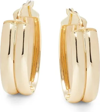 14K Yellow Gold Double Row Oval Hoop Earrings