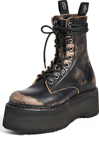 R13 Double Stacked Lace Up Boots
