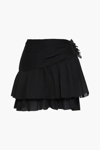 Wrap-effect plissé-woven mini skirt