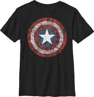 Boy's Marvel Captain America Shield Comic Print T-Shirt - Black - Small