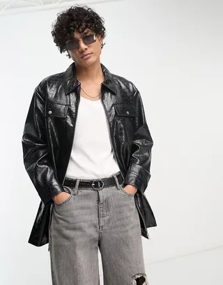 ASOS DESIGN oversized faux leather shacket in snake effect