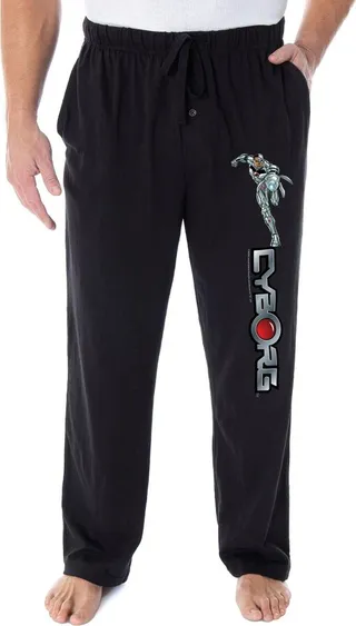 DC Comics Men's Cyborg Character And Logo Loungewear Sleep Pajama Pants (MD) Black