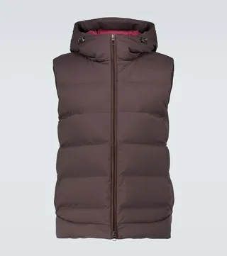 Down-filled nylon gilet with hood