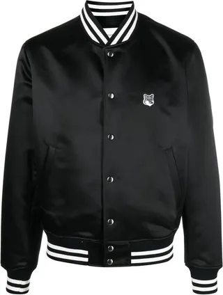Black Fox Head Satin Bomber Jacket