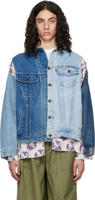 NEEDLES Blue & Off-White Paneled Denim Jacket