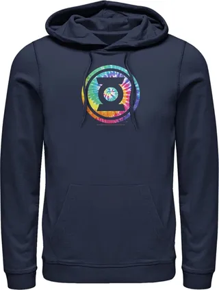 Men's Justice League Tie Dye Logo Pull Over Hoodie - Navy Blue - 2X Large
