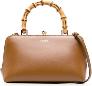 Brown Mini Goji Tote Bag With Bamboo Handles In Leather Woman