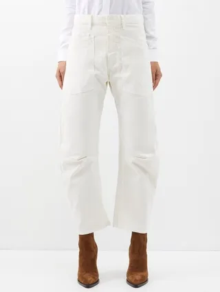 Shon High-rise Cropped Cotton-twill Trousers