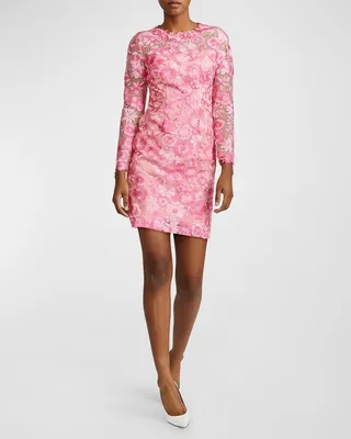 Floral Embroidered Long Sleeve Mini Dress
