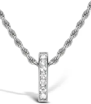 18kt white gold Rock chic diamond bar pendant necklace