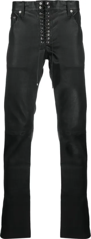 Lace-Up Slim-Cut Leather Trousers