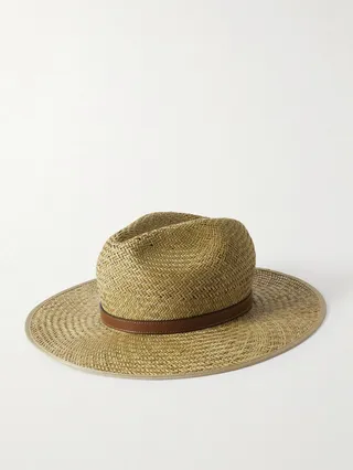 Little Mors Horsebit Leather-Trimmed Straw Fedora