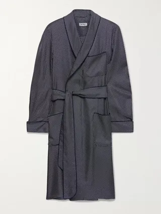 Piped Pin-Dot Silk-Twill Robe