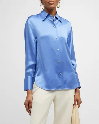 Relaxed Silk Button-Front Blouse
