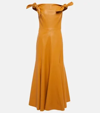 Eda off-shoulder leather midi dress