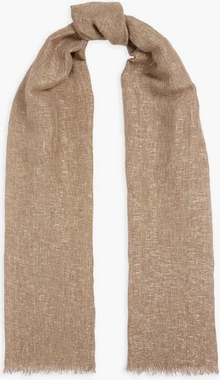 Metallic striped linen-blend scarf