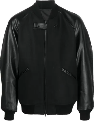 Contrast-Sleeves Flannel Bomber Jacket
