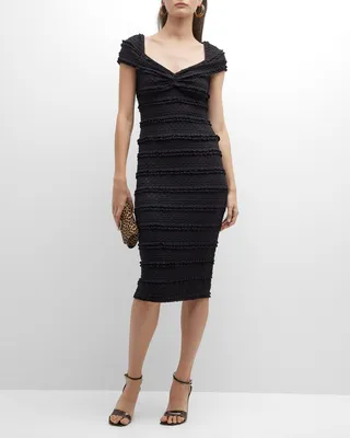 Ruffle-Trim Sweetheart Knit Midi Dress