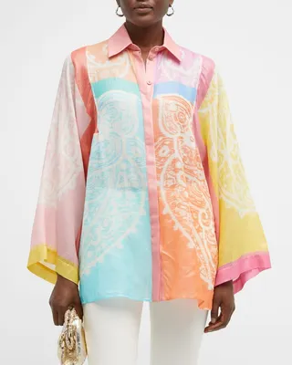Lame Printed Kimono Shirt