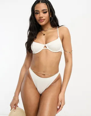 South Beach mix & match rib high leg bikini bottom in cream