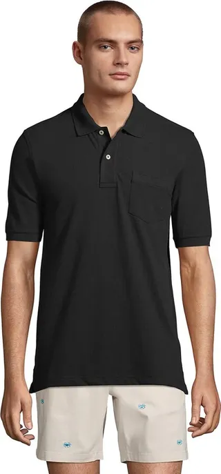 Lands' End Men's Tall Short Sleeve Comfort-First Mesh Polo Shirt With Pocket - Large Tall - Black