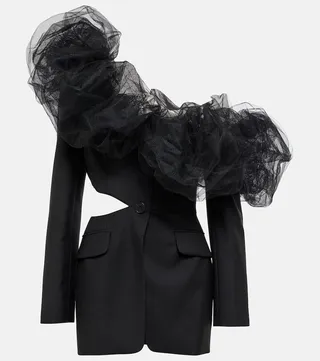Tulle-trimmed wool and mohair blazer minidress