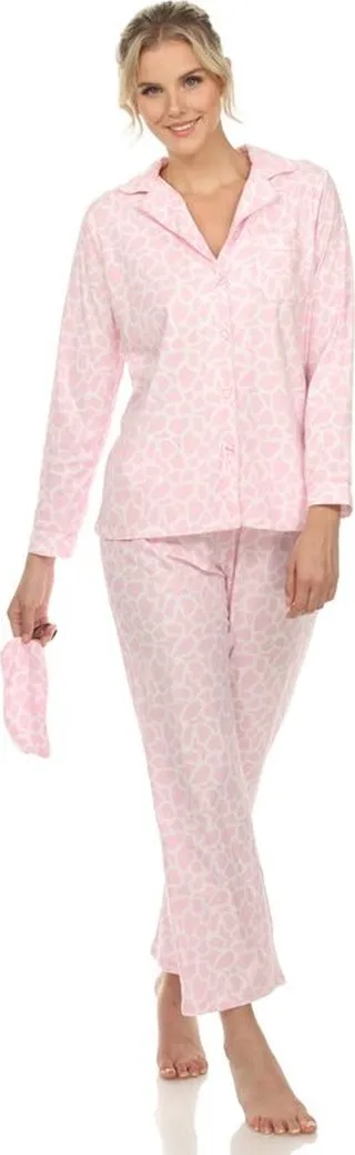 White Mark Women's Giraffe Print Three Piece Pajama Set - Pink