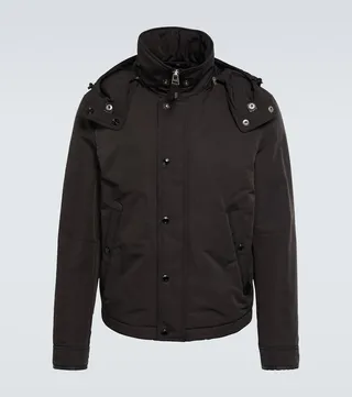 Leather-trimmed parka
