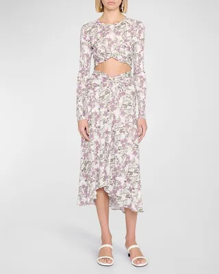 Juneo Floral-Print Twisted Midi Dress