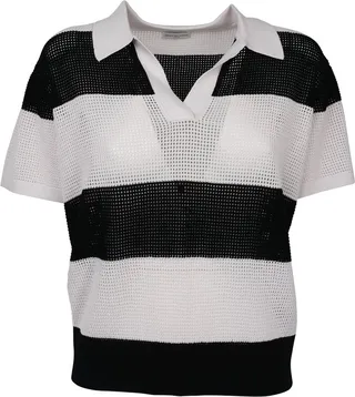 Dries Van Noten Striped Mesh Knitted Polo Shirt