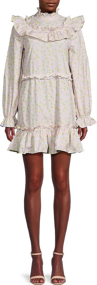 Floral Frill Mini Shift Dress