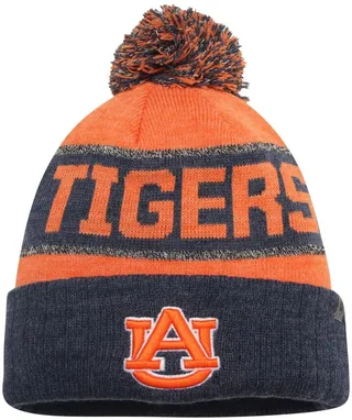Men's Orange and Heather Navy Auburn Tigers Below Zero Cuffed Pom Knit Hat