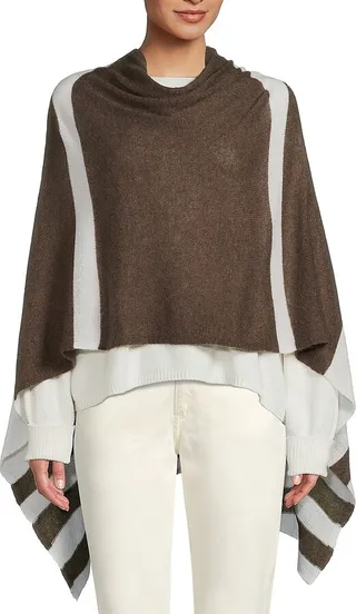 Cowl Neck Striped Cashmere Poncho