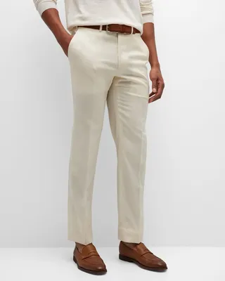 Men's Silk-Linen Solid Trousers