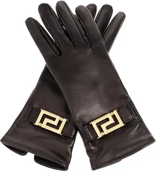 Greca-plaque Leather Gloves